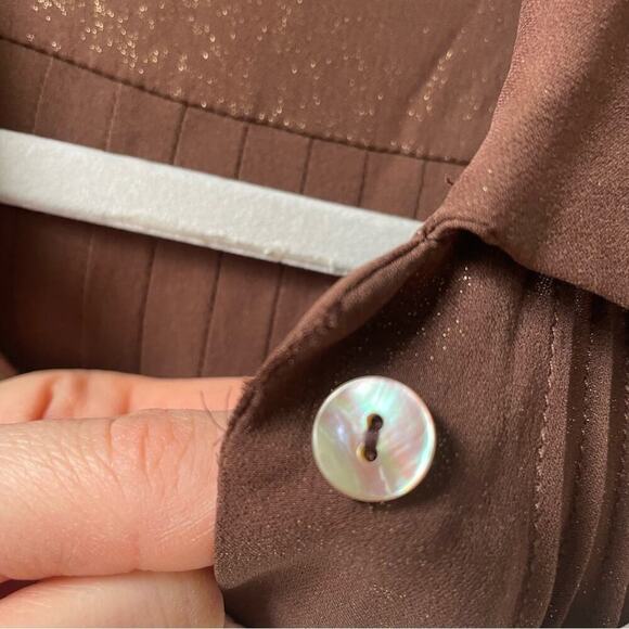 Nanette Lepore Fluted Sleeve Shimmer Brown Button Down Blouse - Picture 8 of 8